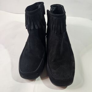 Comfortview Black Fringe Ankle Booties